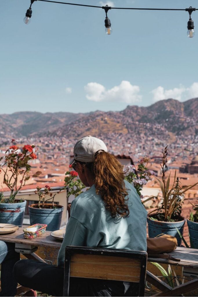 42 girl looking at the mountains