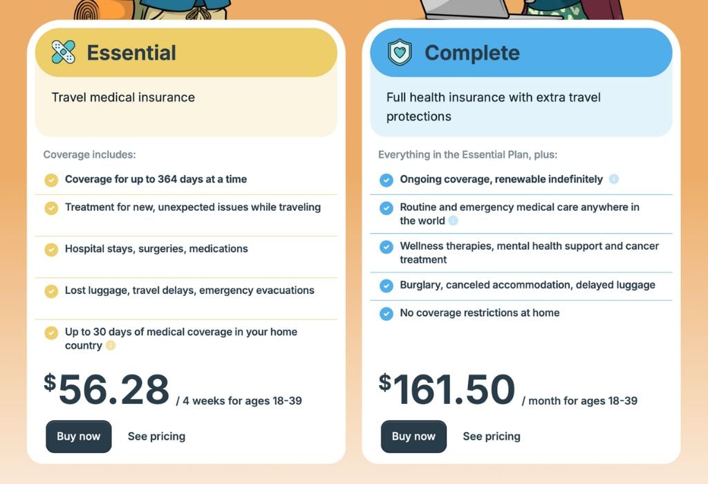 a screenshot of SafetyWings digital nomad insurance