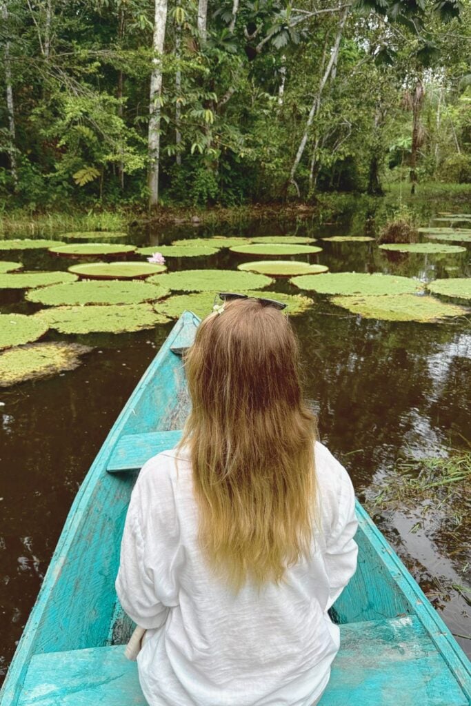 me on a boat in the Amazon jungle in Peru