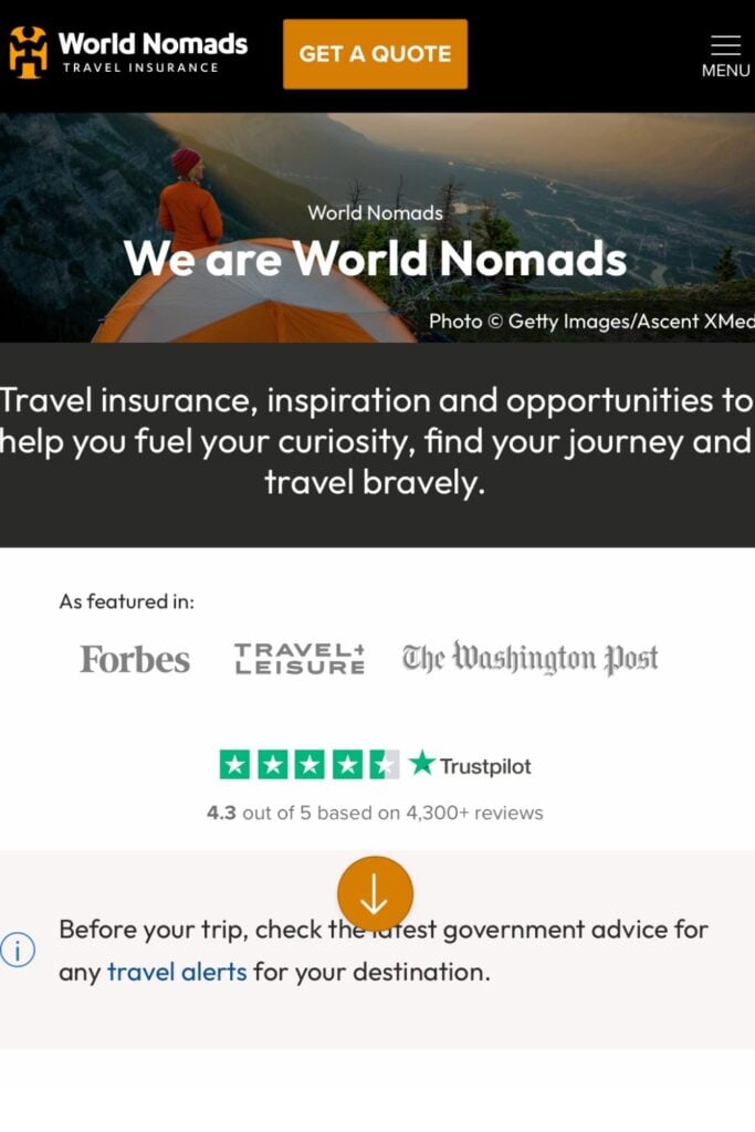 World Nomads website screenshot